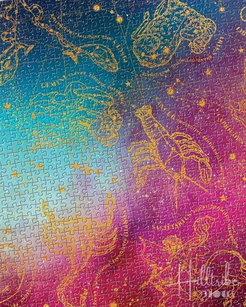 Colorful star map with constellations on a gradient background