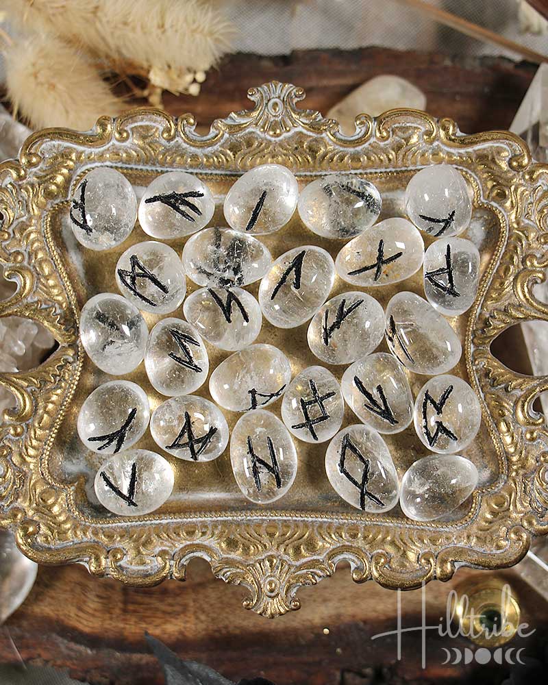 Clear Quartz Gemstone Rune Set