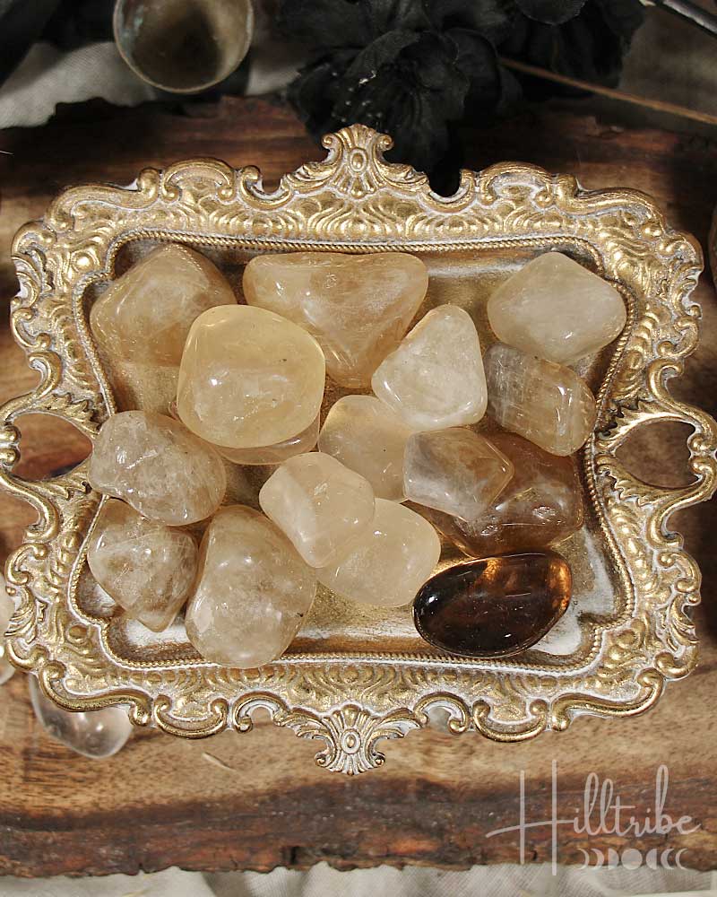 Tumbled Natural Citrine in gold dish