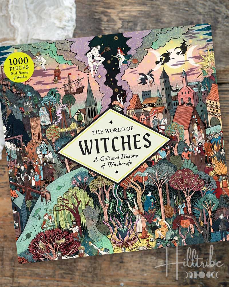 Cover of 'The World of Witches' book with colorful illustration of witches and village.