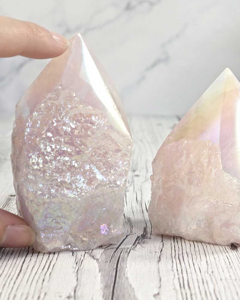 Pink Aura Rose Quartz Point Base Cut from Hilltribe Ontario