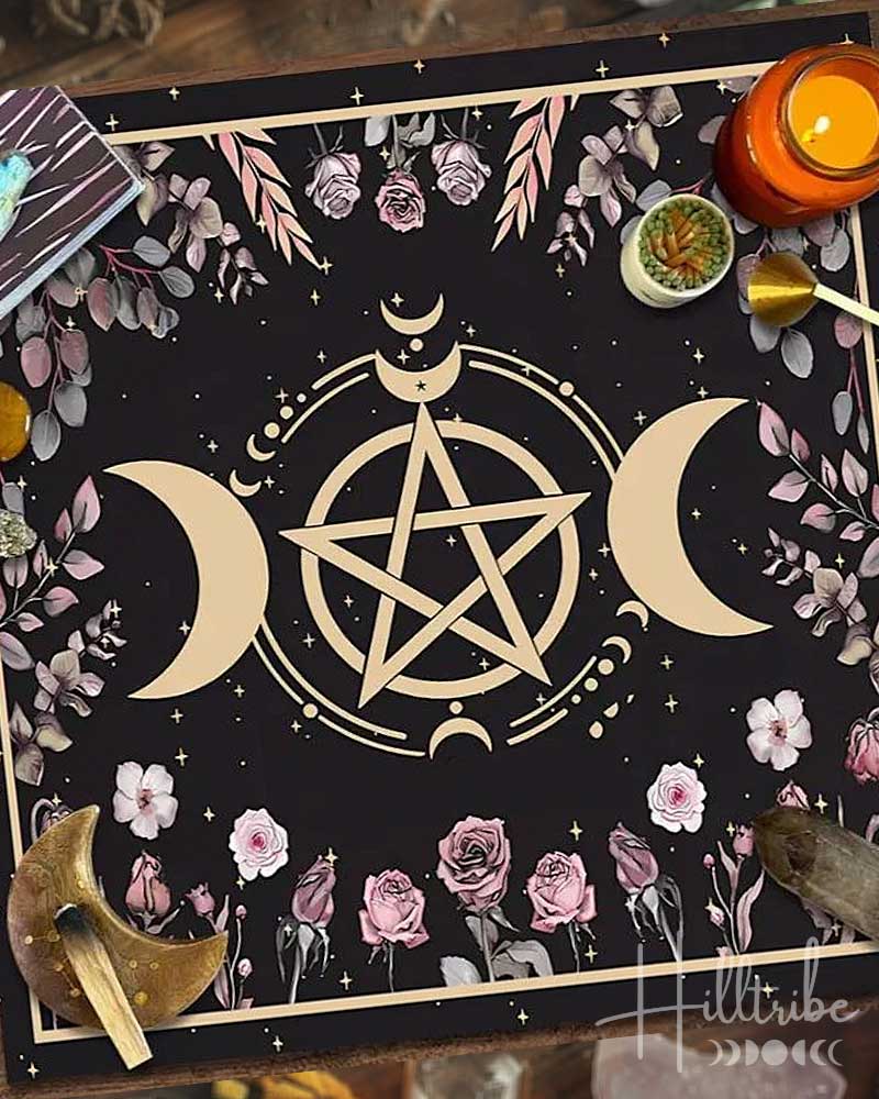 Triple Moon Pentagram Tarot/Oracle Cloth from Hilltribe Ontario