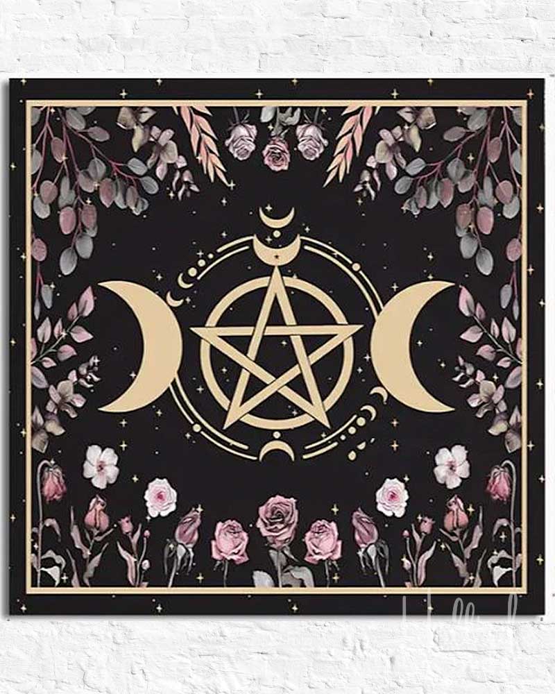 Triple Moon Pentagram Tarot/Oracle Cloth from Hilltribe Ontario