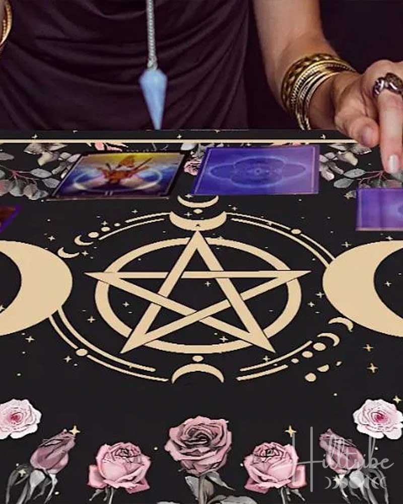 Triple Moon Pentagram Tarot/Oracle Cloth from Hilltribe Ontario