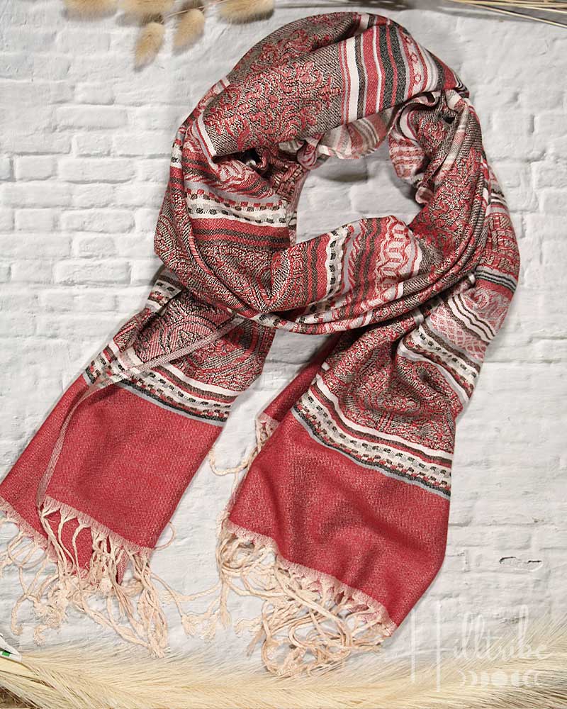 Abstract Red Stripes Pashmina from Hilltribe Ontario