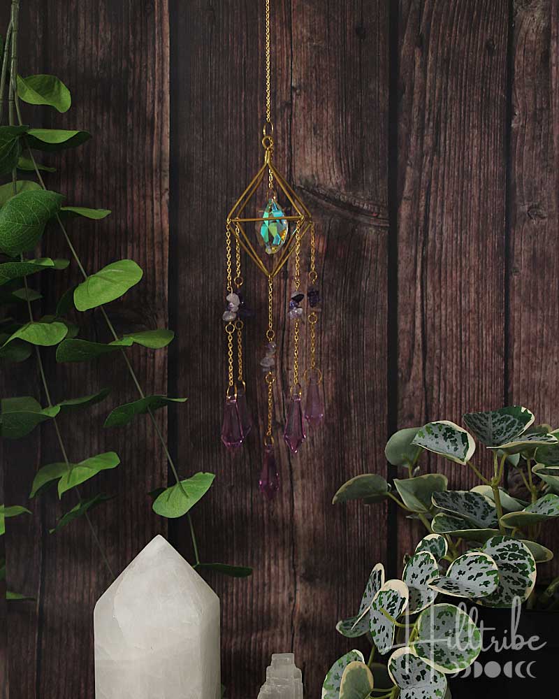 Amethyst + Crystal Octahedron Suncatcher Mobile from Hilltribe Ontario