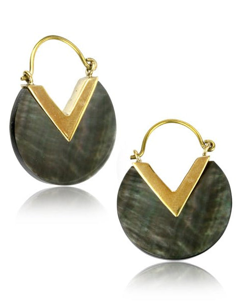 Black Mother of Pearl & Brass Earrings from Hilltribe Ontario
