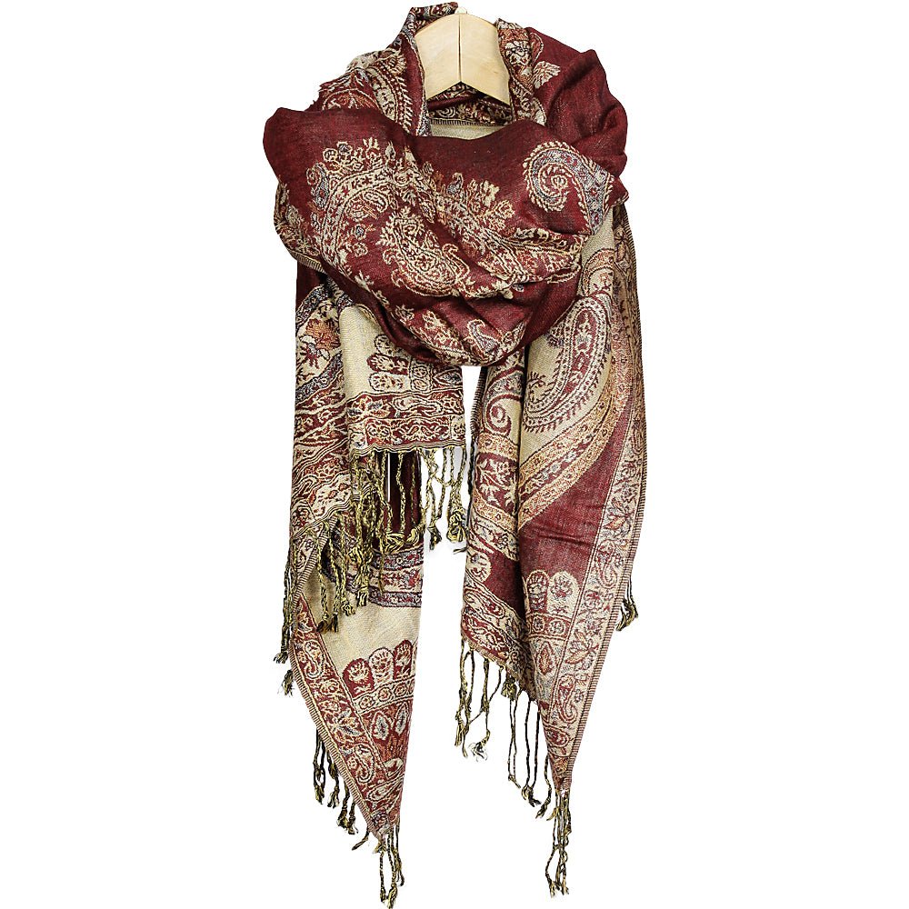 Burgundy Paisley Print Pashmina from Hilltribe Ontario