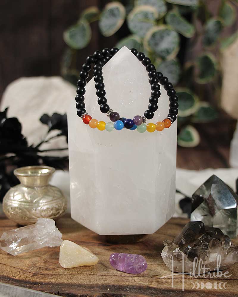 Chakra + Shungite Gemstone Power Bracelet 6mm from Hilltribe Ontario