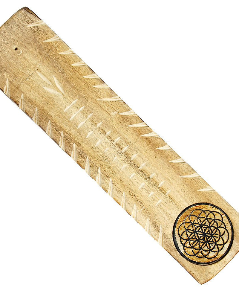 Etched Flower of Life Wide Wooden Incense Holder from Hilltribe Ontario