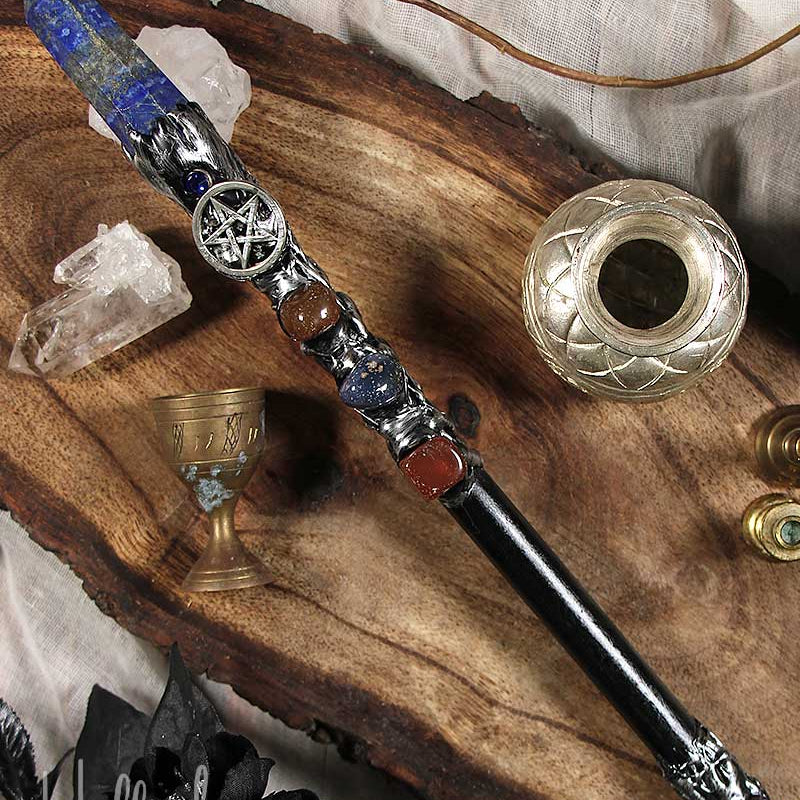 Lapis Lazuli Point + Silver Pentacle Magick Wand from Hilltribe Ontario