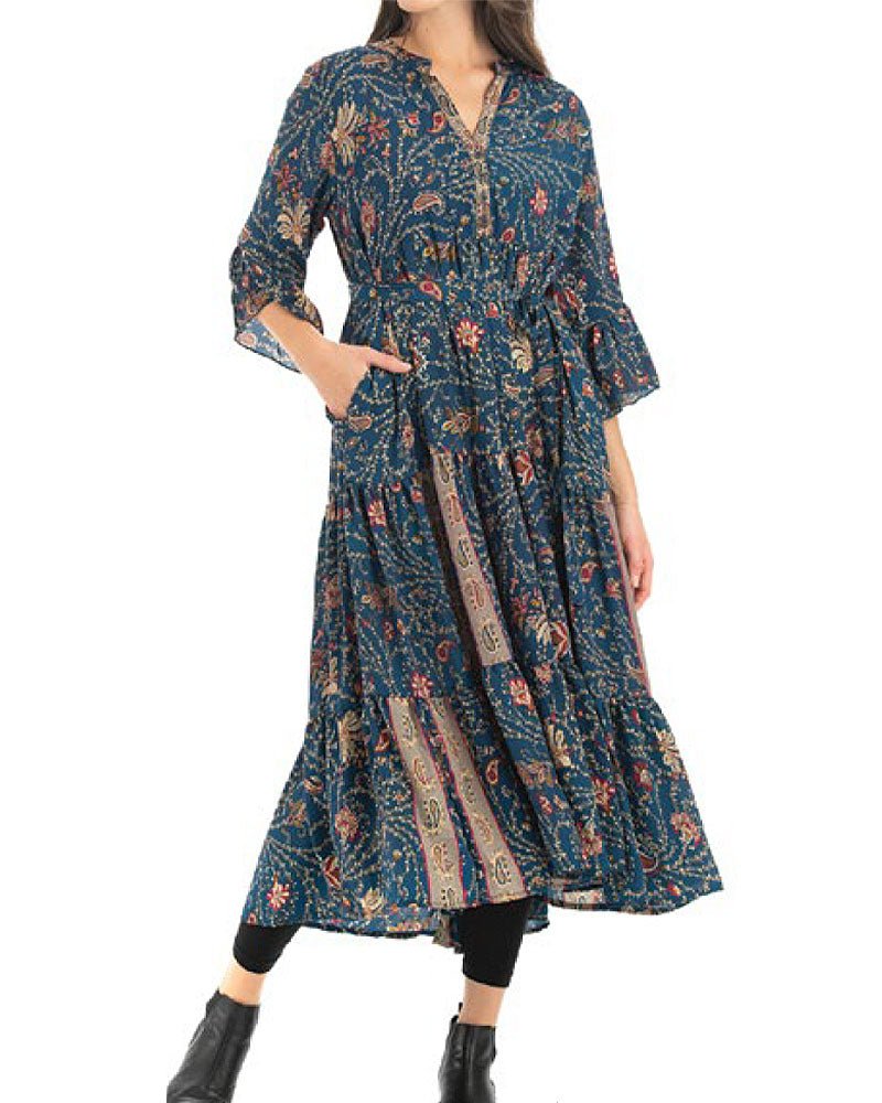 Royal Blue Paisley New Sari Boho Dress from Hilltribe Ontario