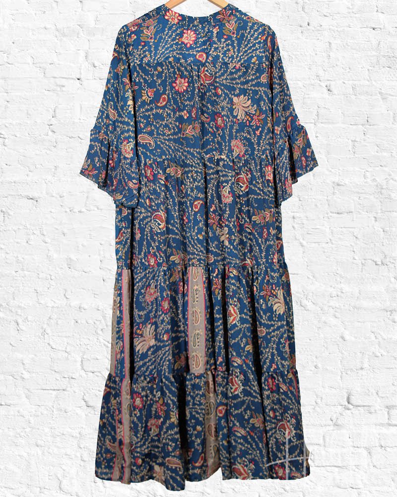 Royal Blue Paisley New Sari Boho Dress from Hilltribe Ontario