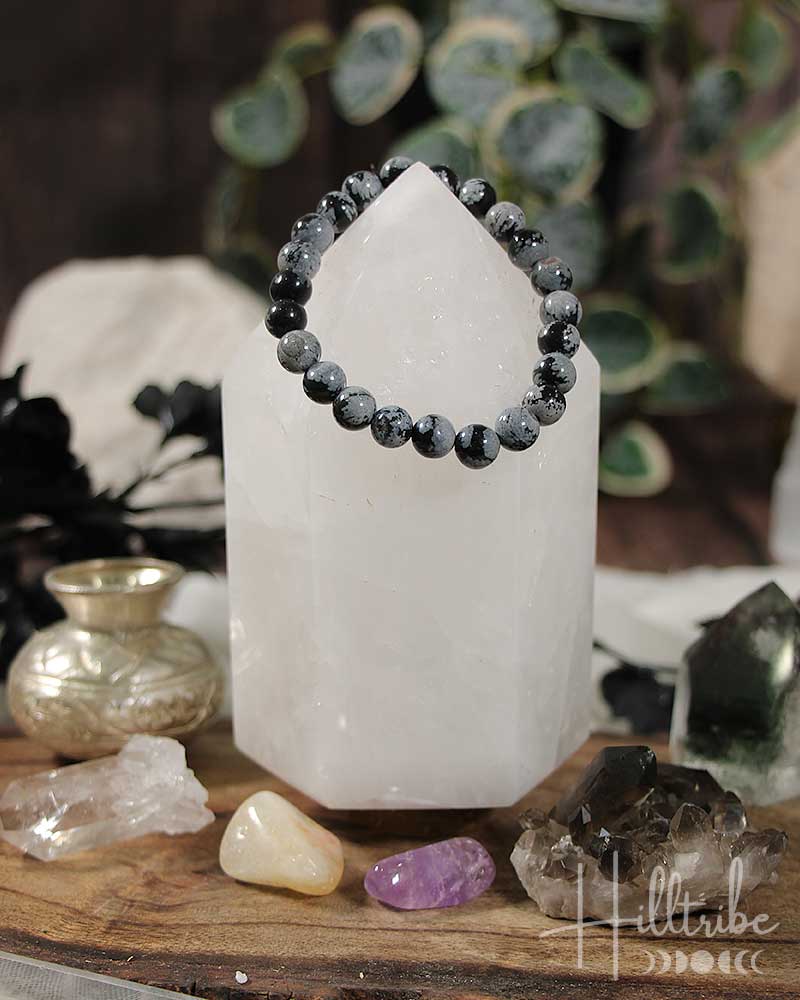 Snowflake Obsidian Gemstone Power Bracelet 8mm from Hilltribe Ontario