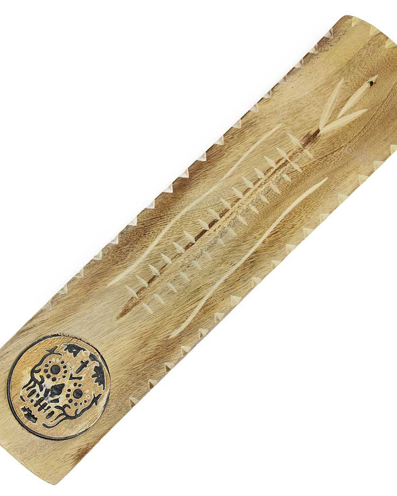 Sugar Skull Wide Wooden Incense Holder from Hilltribe Ontario