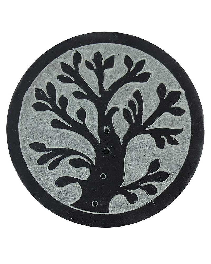 Tree of Life Round Soapstone Incense Holder from Hilltribe Ontario