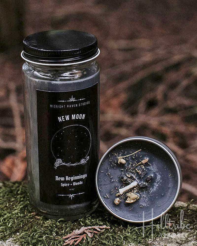 Glass jar with black lid and label on a natural background