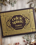 Celtic Spirit Tarot box with decorative elements on a wooden surface