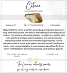 Informational graphic about naturally formed citrine with a crystal image and text on a white background.
