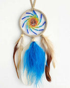 Colorful dreamcatcher with feathers on a white background