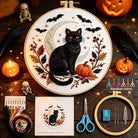 Black Cat + Moon Halloween Samhain Embroidery Kit 