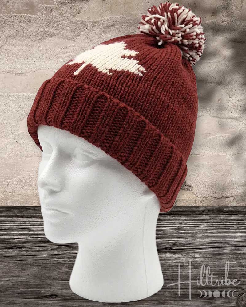 Cozy Wool Beanie with Maple Leaf Design