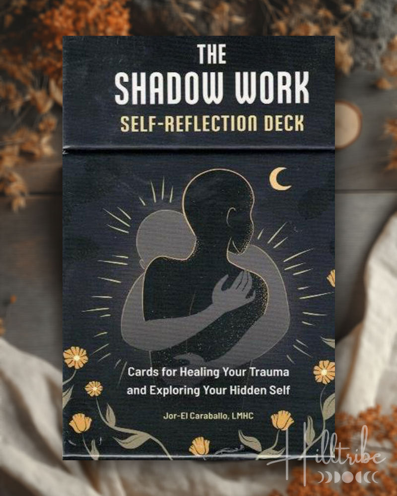 Card deck packaging titled 'The Shadow Work Self-Reflection Deck' with a silhouette design on a dark background.