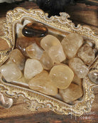 Tumbled Natural Citrine in gold dish 
