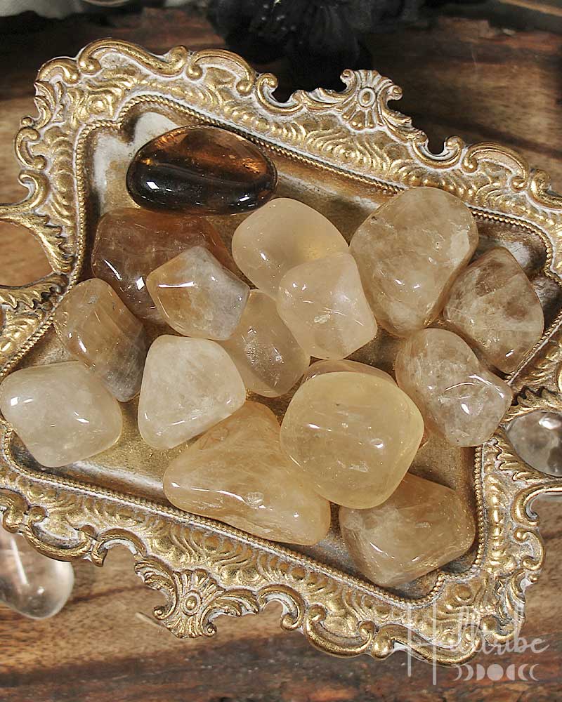Tumbled Natural Citrine in gold dish 