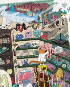 Colorful and detailed artwork with various elements on a white background