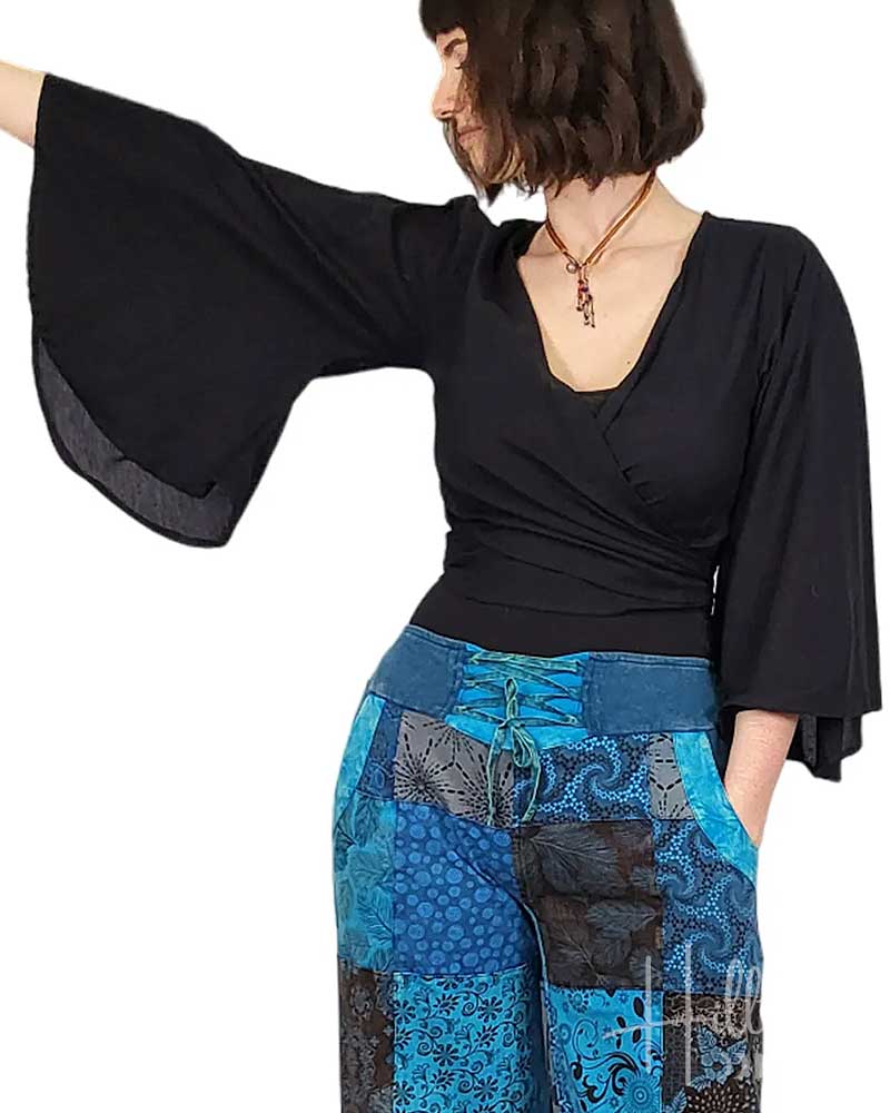 Black Bell Sleeve Wrap Top from Hilltribe Ontario