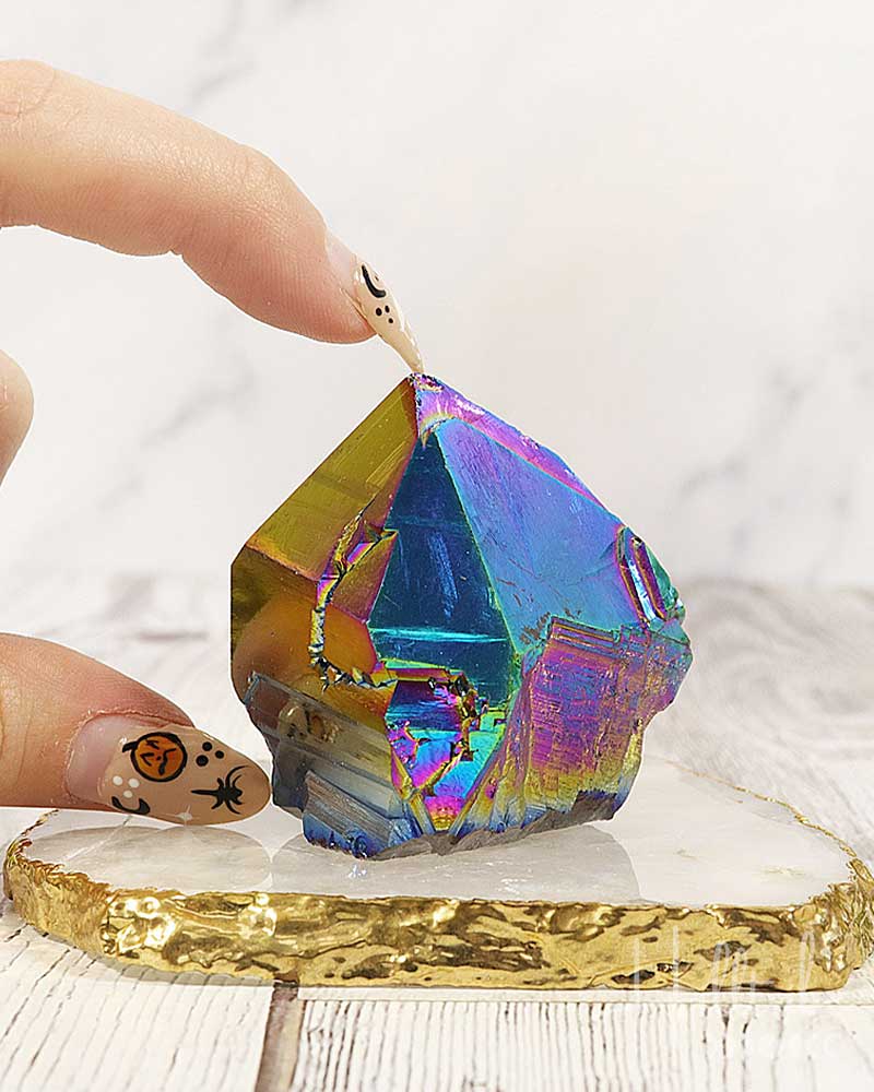 Rainbow Aura Quartz Crystal Base Cut Points Rainbow Aura Quartz Crystal Base Cut Points