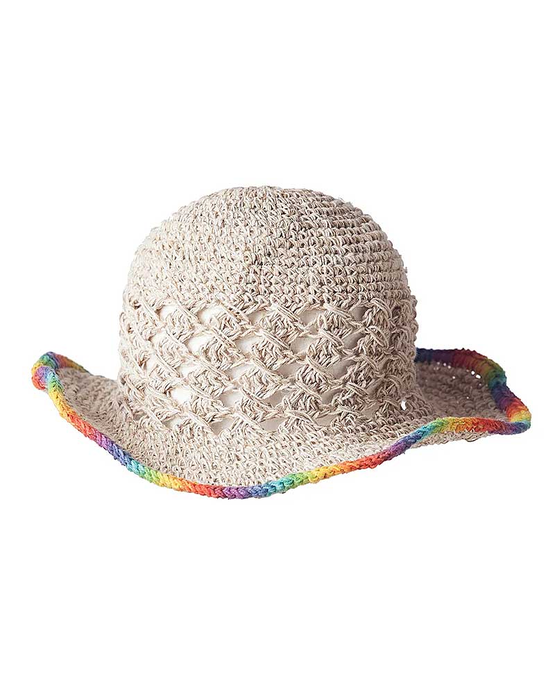 Rainbow Trim Hemp + Cotton Wire Rim Hat from Hilltribe Ontario