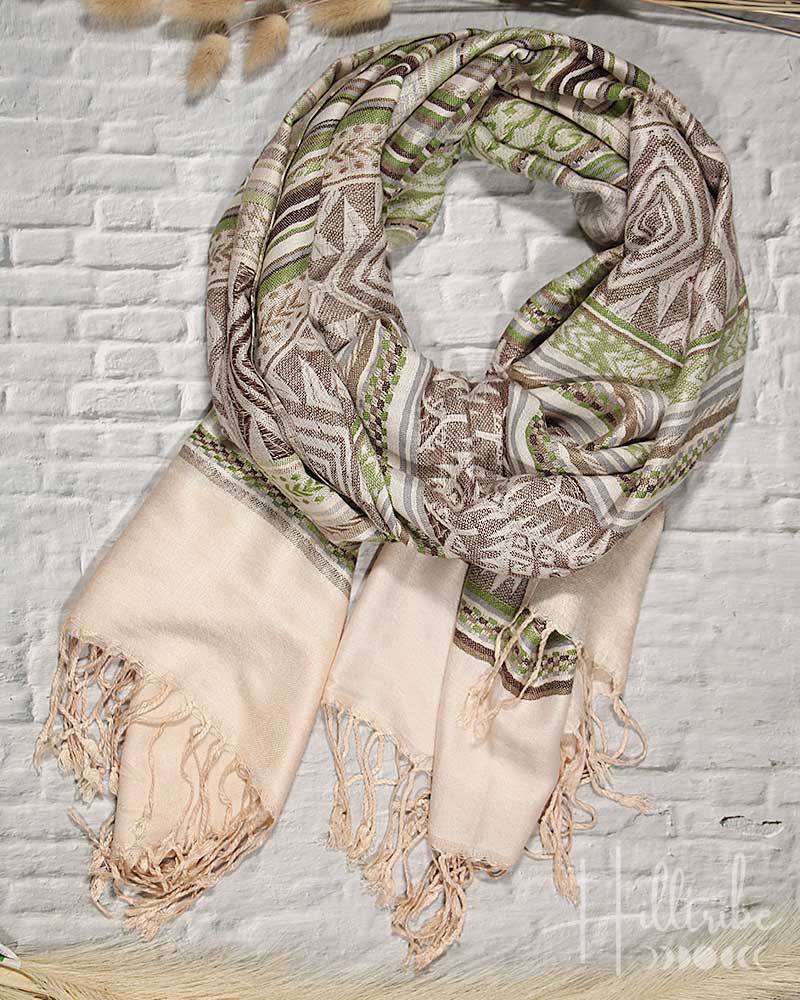 Abstract Beige Stripes Pashmina from Hilltribe Ontario