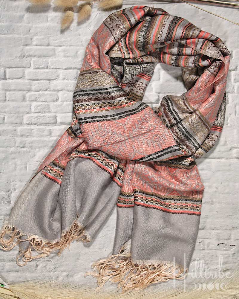 Abstract Grey Stripes Pashmina from Hilltribe Ontario