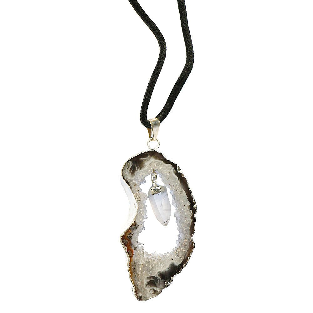 Agate Geode With Quartz Pendant Necklace from Hilltribe Ontario