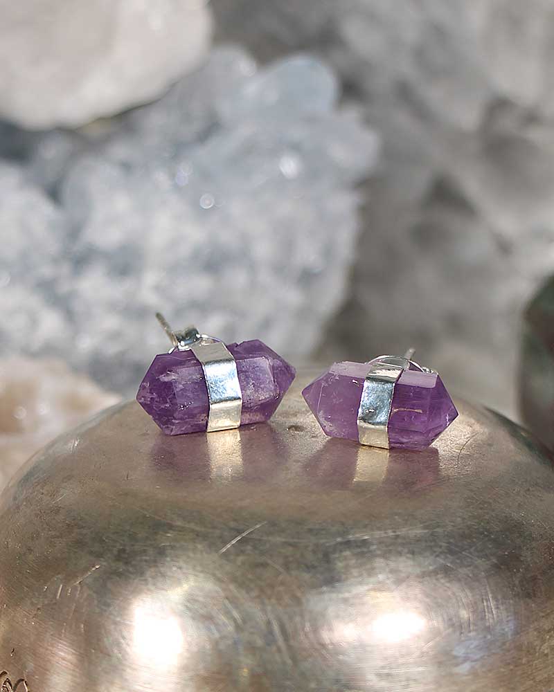 Amethyst Double Terminated Stud Earring from Hilltribe Ontario
