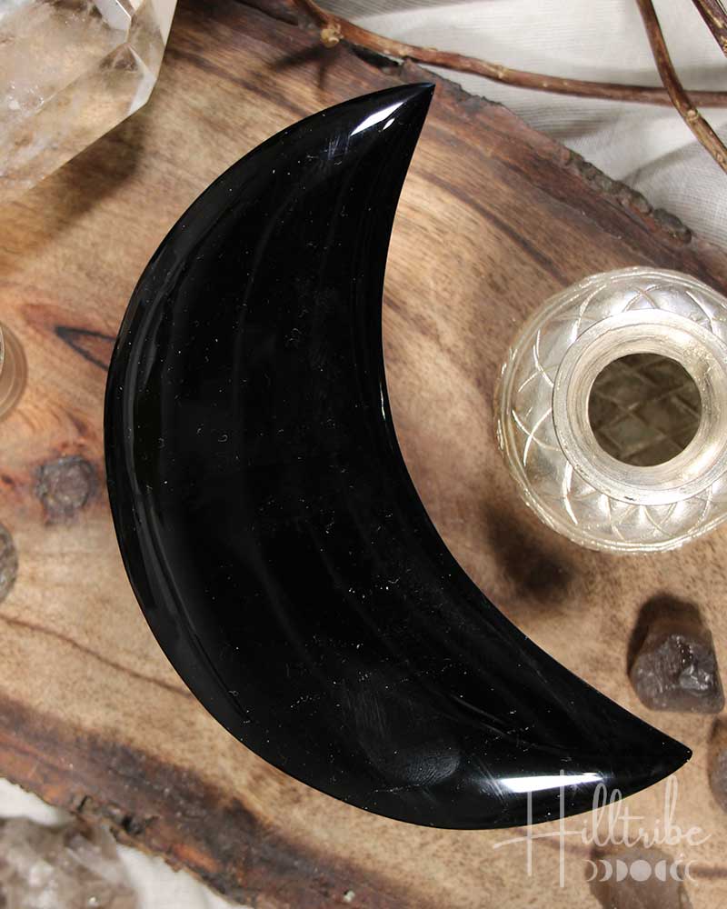 Black Obsidian Crescent Moon from Hilltribe Ontario