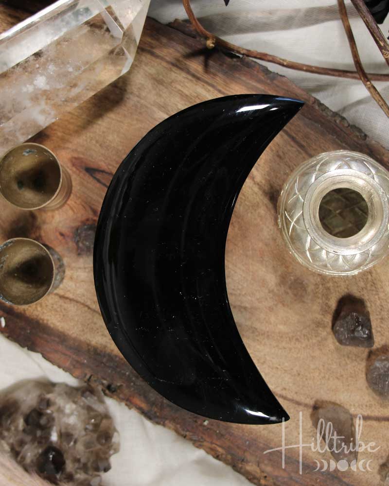 Black Obsidian Crescent Moon from Hilltribe Ontario