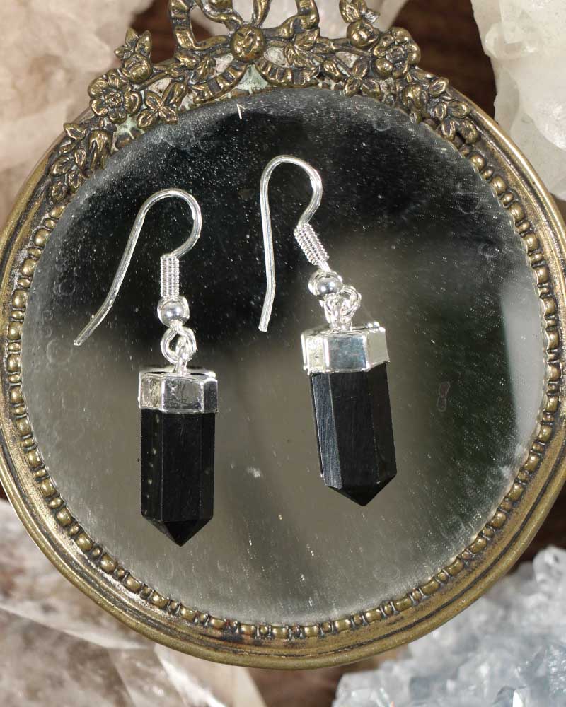 Black Obsidian Faceted Point Earrings from Hilltribe Ontario