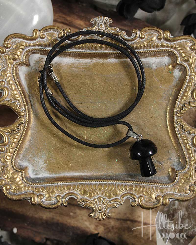 Black Obsidian Gemstone Mushroom Necklace from Hilltribe Ontario