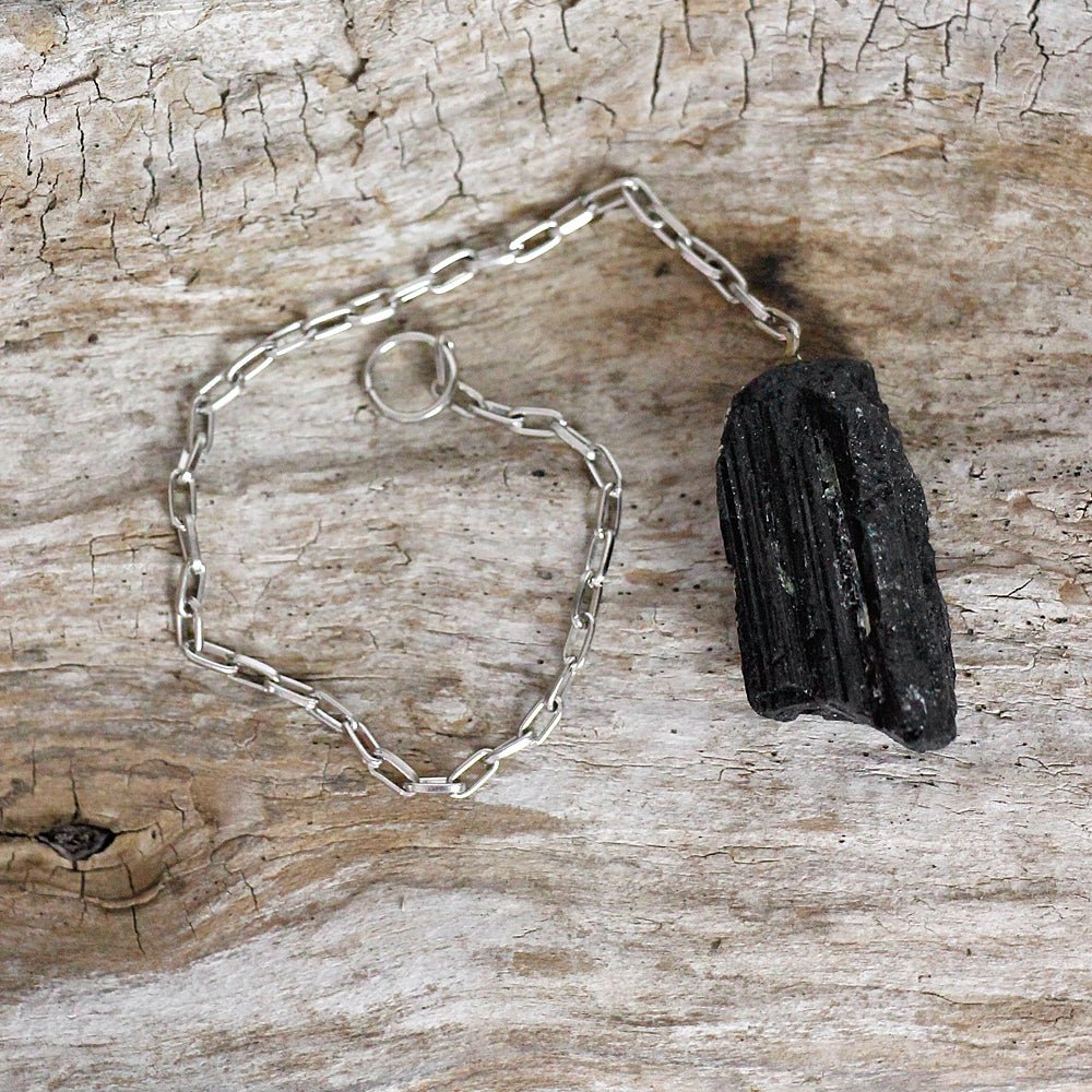 Black Tourmaline Natural Nugget Pendulum from Hilltribe Ontario