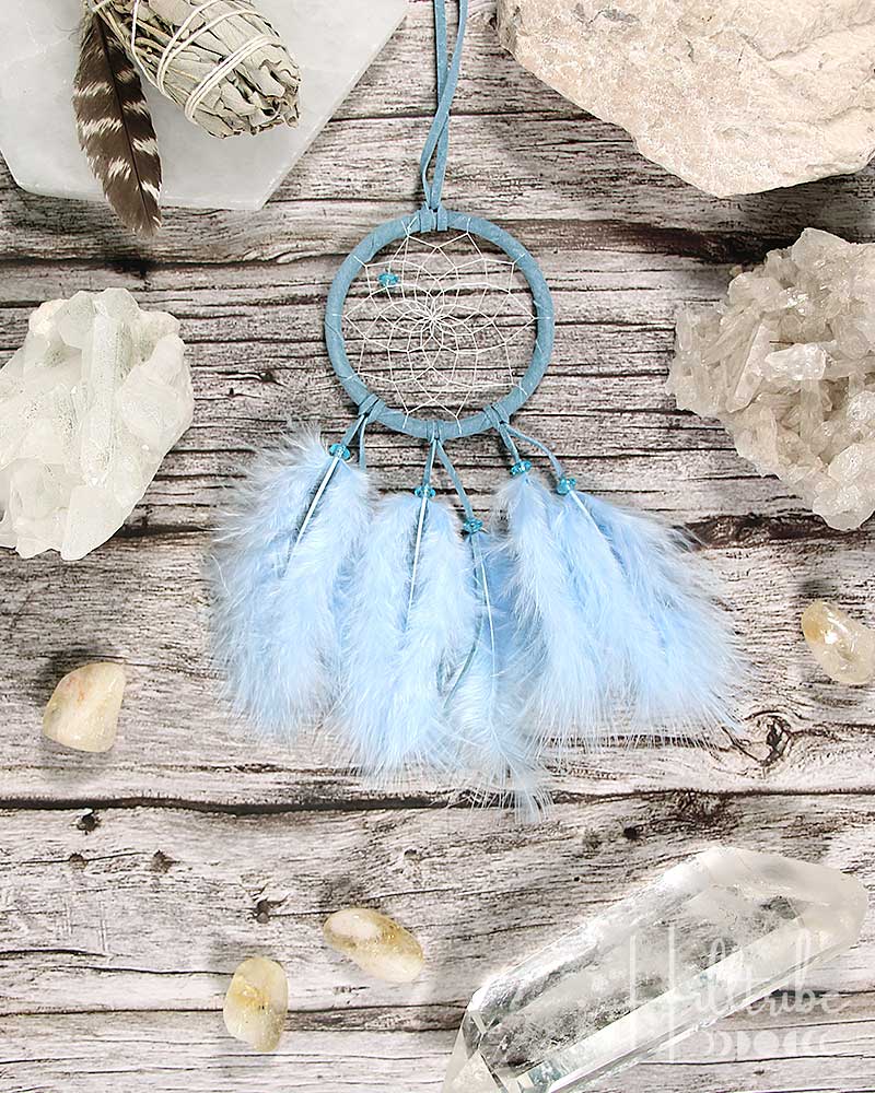 Blue Fluffy Feathers Dream Catcher 2.5" from Hilltribe Ontario