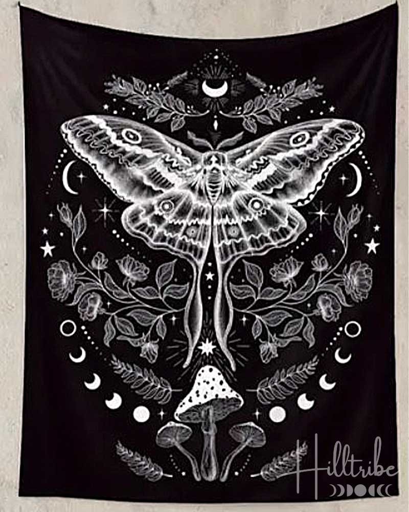 Boho Moth Black Tapestry from Hilltribe Ontario