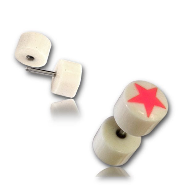 Bright Pink Star Faux Plug Earrings from Hilltribe Ontario