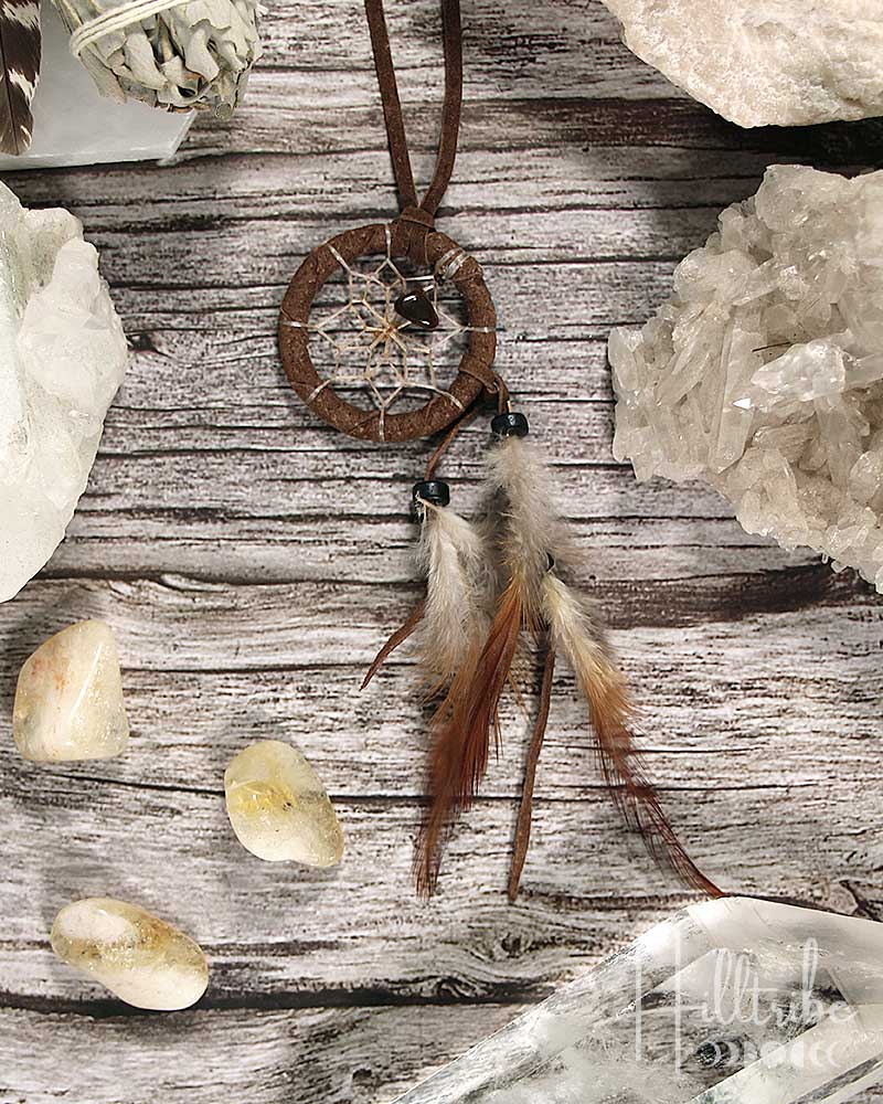 Brown Leather Cascade Dream Catcher 1.5" from Hilltribe Ontario