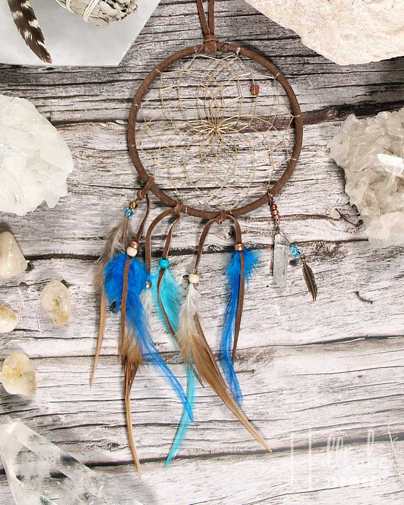 Brown & Turquoise Dream Catcher With Crystals 4" from Hilltribe Ontario