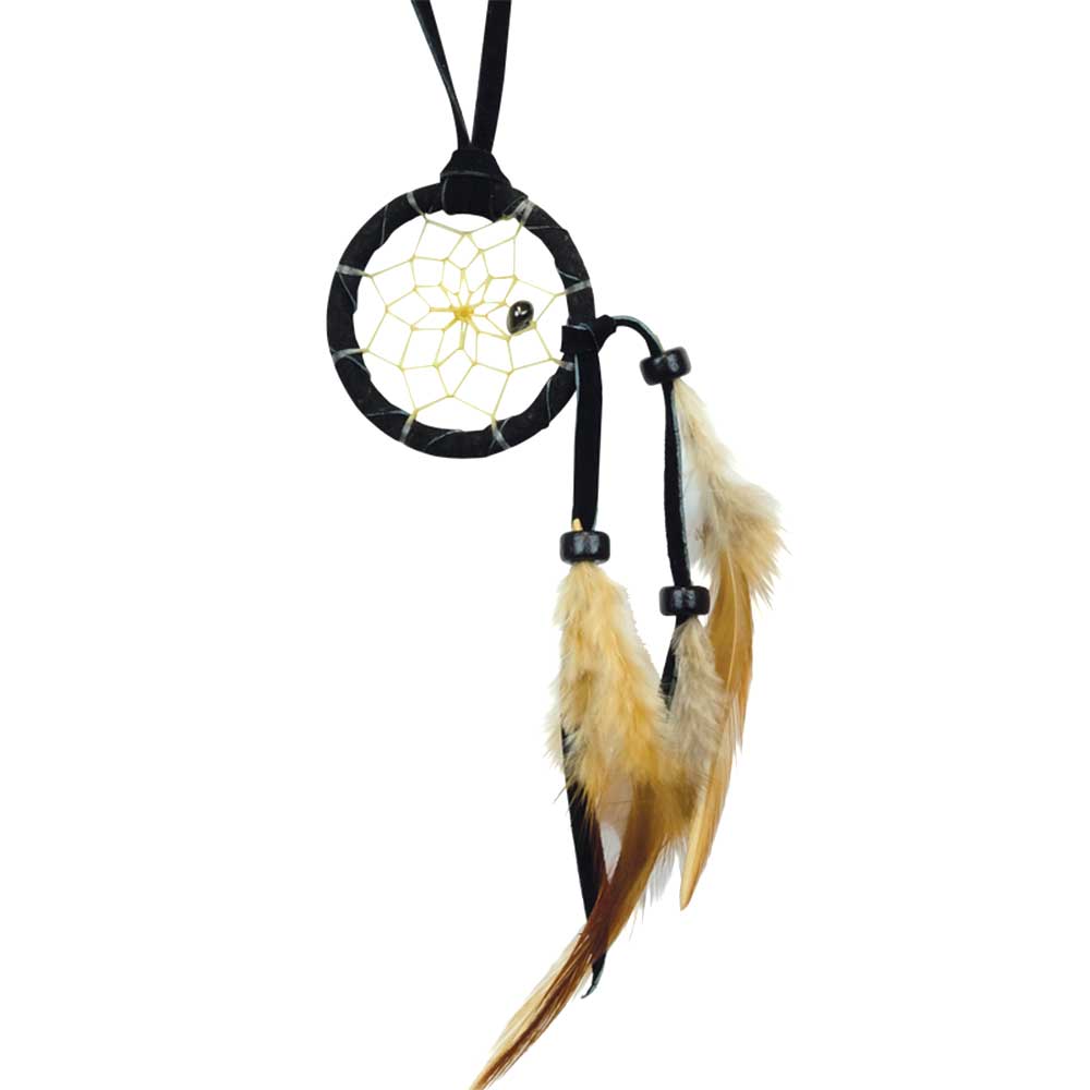 Black Leather Cascade Dream Catcher 1.5" from Hilltribe Ontario