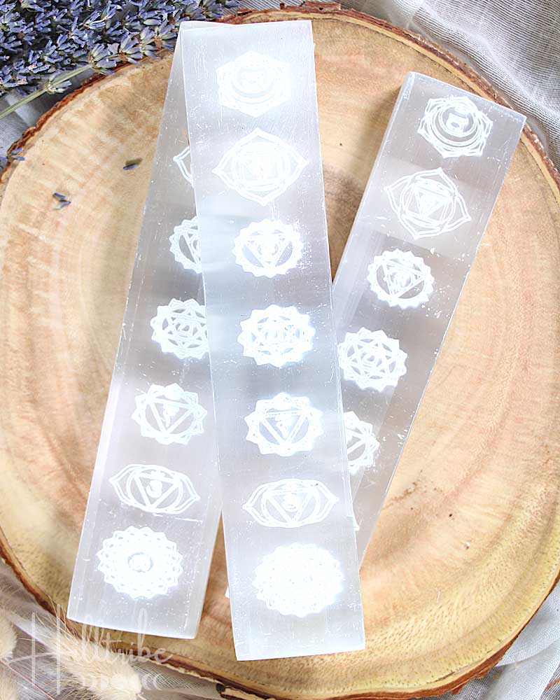 Chakra Engraved Selenite Charging Plate from Hilltribe Ontario