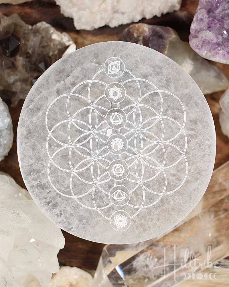 Chakra With Flower of Life Selenite Incense Holder from Hilltribe Ontario